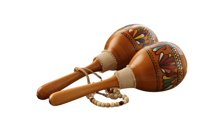 Two Wooden Maracas With Colorful