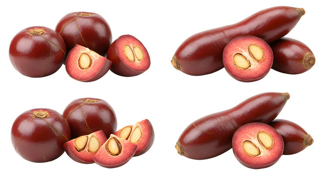 Fresh ju?ara palm fruits with seeds isolated on white background, healthy tropical fruit perfect for food or nutrition content