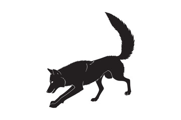 PrintBlack silhouette of a wolf with a raised tail in motion