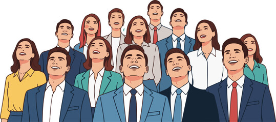 Professional Crowd Vector Artwork with Upward Gaze and Optimism
