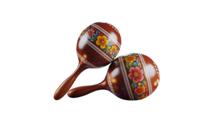 Two decorative maracas with floral patterns on a black background