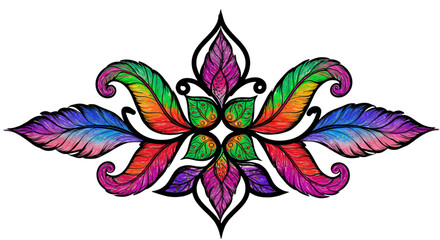 Obraz premium Colorful Rangoli With Lit Diya For Diwali Celebration, Indian Festival Decor And Symbols