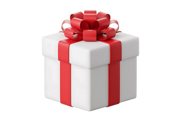 White square gift box with a prominent red ribbon and bow.