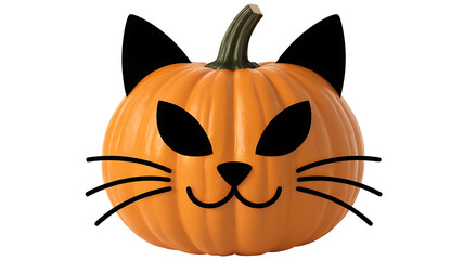 Fototapeta premium Orange pumpkin carved with black cat face, perfect for Halloween decoration.