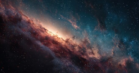 Fototapeta premium Cosmic Galaxy Displaying Vibrant Colors and Dense Starfield Formation Against Dark Sky Background