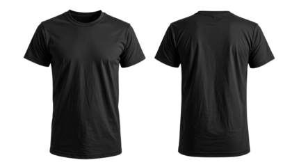 Black blank t shirt template from two sides isolated on white and transparent, background Remove png