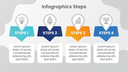 Four steps infographic presentation template. Modern business process chart and workflow diagram for corporate strategy, planning, and timeline layout. Vector illustration