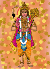 Fototapeta premium hand drawn digital art of lord hanuman