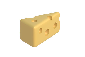 Triangular cheese wedge isolated on white background. Dairy food. 3d render
