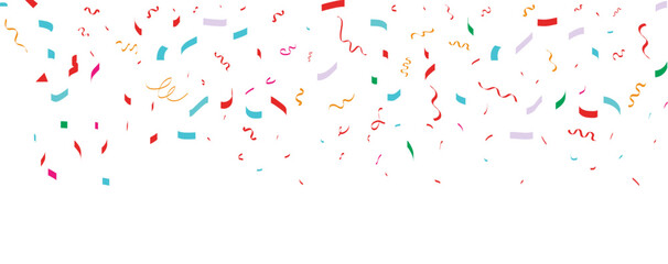 Confetti and curly streamers on white background for birthdays, parties, holidays, and event designs in a cheerful minimal vector style.