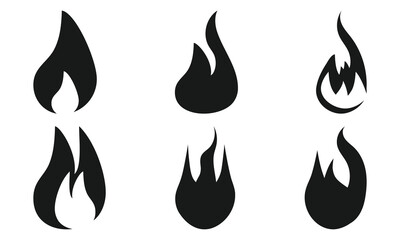 Fire flame icon set. Vector fire symbols. Hot burn bonfire element. Danger warning sign. Campfire heat logo. Energy power symbol.