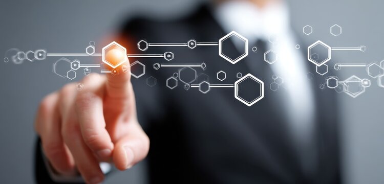 Business Professional Interacting with Digital Interface and Technology