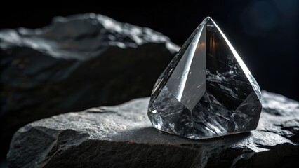 Crystal prism on textured stones with dramatic lighting for artistic displays