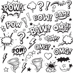 Comic Book Sound Effects And Graphic Elements Design In Black And White Creating An Isolated Set Of Cartoon Speech Bubbles For Creative Projects