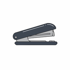 Stylized Dark Blue Stapler with Silver Accents and Black Outline Illustration