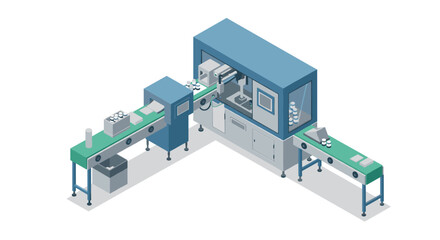 Obraz premium Isometric industrial production line with automated conveyor system