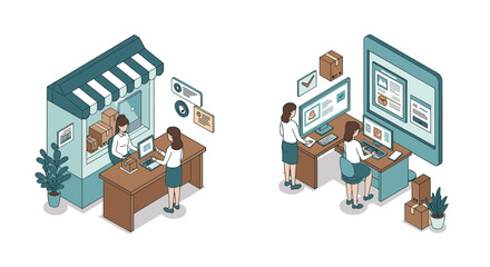 E-commerce isometric concepts for brick and mortar transition