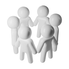 White 3d stick figures Faceless icon user standing a huddle, symbolizing teamwork, community, and background on social transparent connection