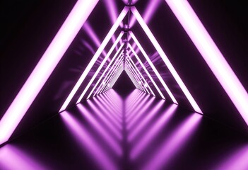 Abstract neon tunnel filled with radiant triangular patterns in ultraviolet tones, ideal for music visuals