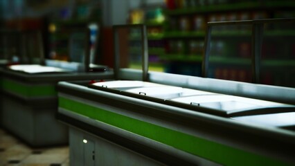 Shoppers explore a well lit grocery store filled with colorful product displays and a wide variety of fresh items. Busy aisles showcase the energy of community living at any time.