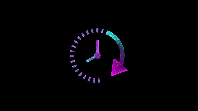 Neon time spiral clock two color animation with black Background. HD video.