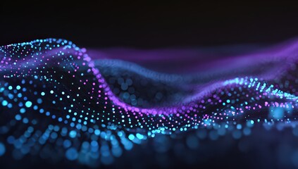 Abstract Digital Data Visualization with Blue and Purple Dots on Black Background