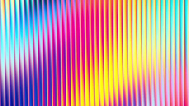 Vibrant flowing waves of rainbow color shimmer through ribbed glass reminds of sunlight, ocean breeze and endless summer. Bold dynamic design blending smooth tones and radiant colors. Seamless loop