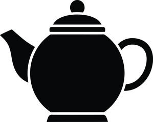 Obraz premium Classic black silhouette of a traditional teapot with a lid and handle isolated on transparent background