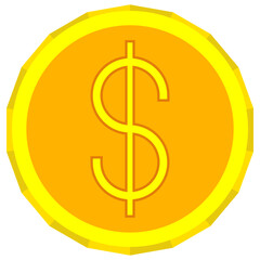 Glossy gold coin with bold dollar sign, perfect for finance apps, game rewards, e commerce icons, or modern digital currency interfaces.