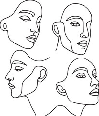 Abstract minimalist line art faces vector isolated on a white background. Modern continuous line illustration for creative, contemporary, and artistic design projects.
