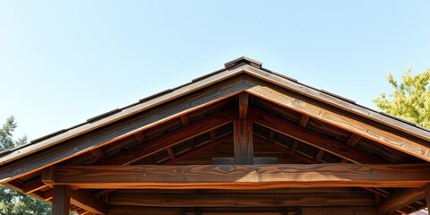 Fototapeta premium Rustic wooden porch roof overhang, weathered texture, isolated, weathered, element