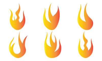 Fire icon collection. Concept flame, fire, icon. Flame icon in red. Campfire symbol. Logo design fire. Bonfire silhouette logotype.