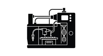 Obraz premium Advanced 3D printer creating a DNA helix structure, symbolizing innovation in biotechnology.