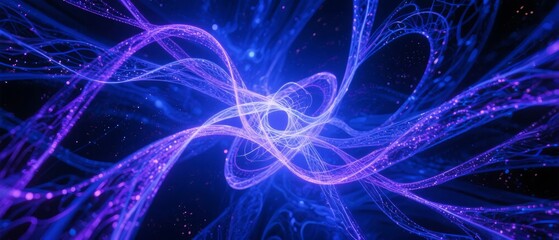 Abstract cosmic energy waves in vibrant purple and blue hues against a dark starry background