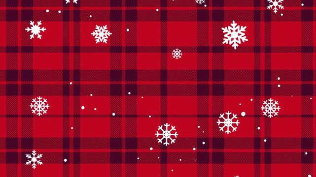 A warm, seamless video of gentle snowfall set against a classic red and green tartan background. This cozy motion clip is perfect for holiday banners, seasonal websites, or festive ad campaigns.