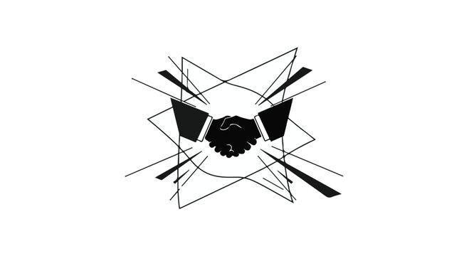 Abstract handshake symbolizing agreement and connection within a dynamic network