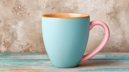 Colorful pastel mug with blue body and pink handle