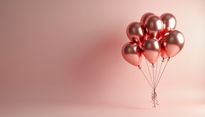 Rose gold balloons on pink background, with space for text