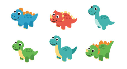 Fototapeta premium Cute cartoon dinosaurs collection for kids: adorable and colorful reptile characters