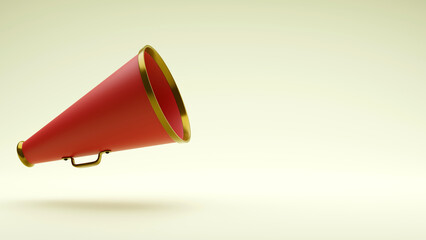 3d rendering of retro red megaphone on color background, public speaking concept