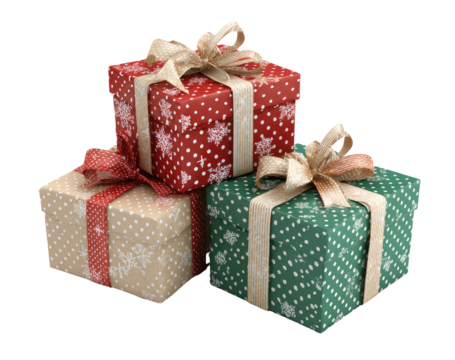 Three wrapped Christmas gifts stacked - Powered by Adobe