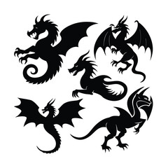 Fototapeta premium Mythical Dragon Silhouette Art Set