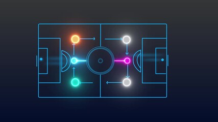 Animation of neon sports stadium on black background with neon lights match football isometric field video animation, Soccer field stadium or football , Soccer field stadium or football  - Powered by Adobe