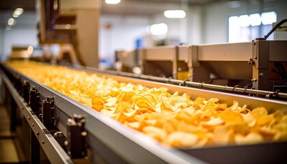 Automated potato chips packaging process in a factory setting