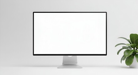 Modern Computer Monitor Mockup. Blank White Display for Web Design.
