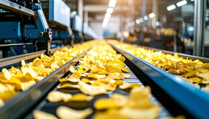Automated potato chips packaging process in a factory setting