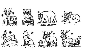 Naklejka premium Forest animals outline icon set. deer, wolf, owl icons linear collection