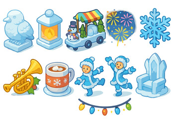 Fototapeta premium Winter and holiday 3d icon set. festive, seasonal icons for christmas and new year