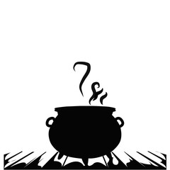 Witch cauldron silhouette with steam rising isolated on white background. vector illustration for Halloween night, spooky potion, boiling magic brew and witchcraft design concept