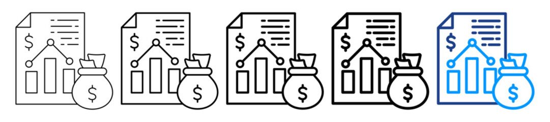 Financial Report Icon Different Style Outline Collection Set